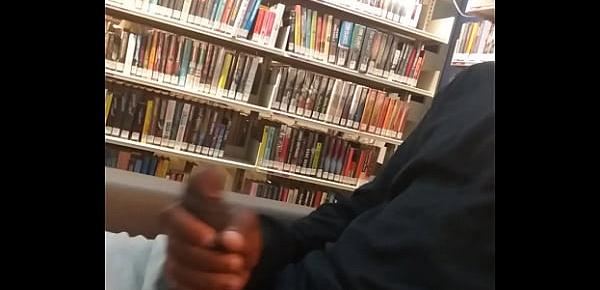  Big dee jerks big black dick in library